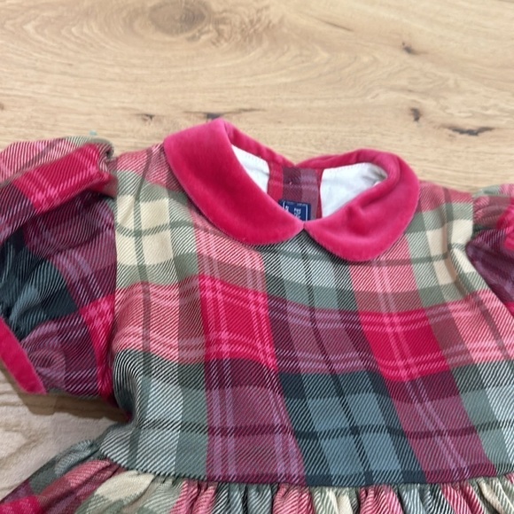 Papo d’anjo velvet Peter Pan holiday dress classic lined 4Y red/ pink/sage green - Picture 3 of 8